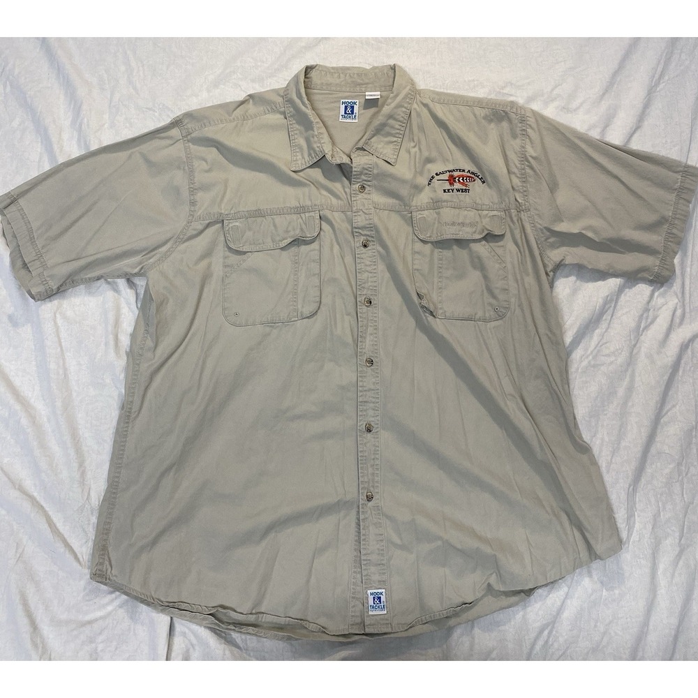Hook & Tackle Fishing Shirt Mens 2XL Key West Saltwater Angler Button Up‎